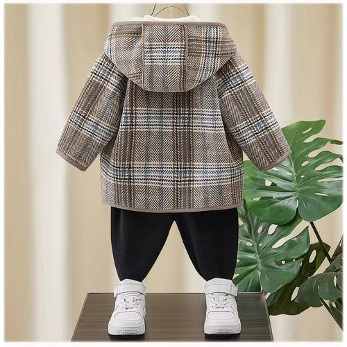 Fashionable Winter Woolen Coat for Boys, Thick Fleece-Lined Mid-Length Kids Jacket
